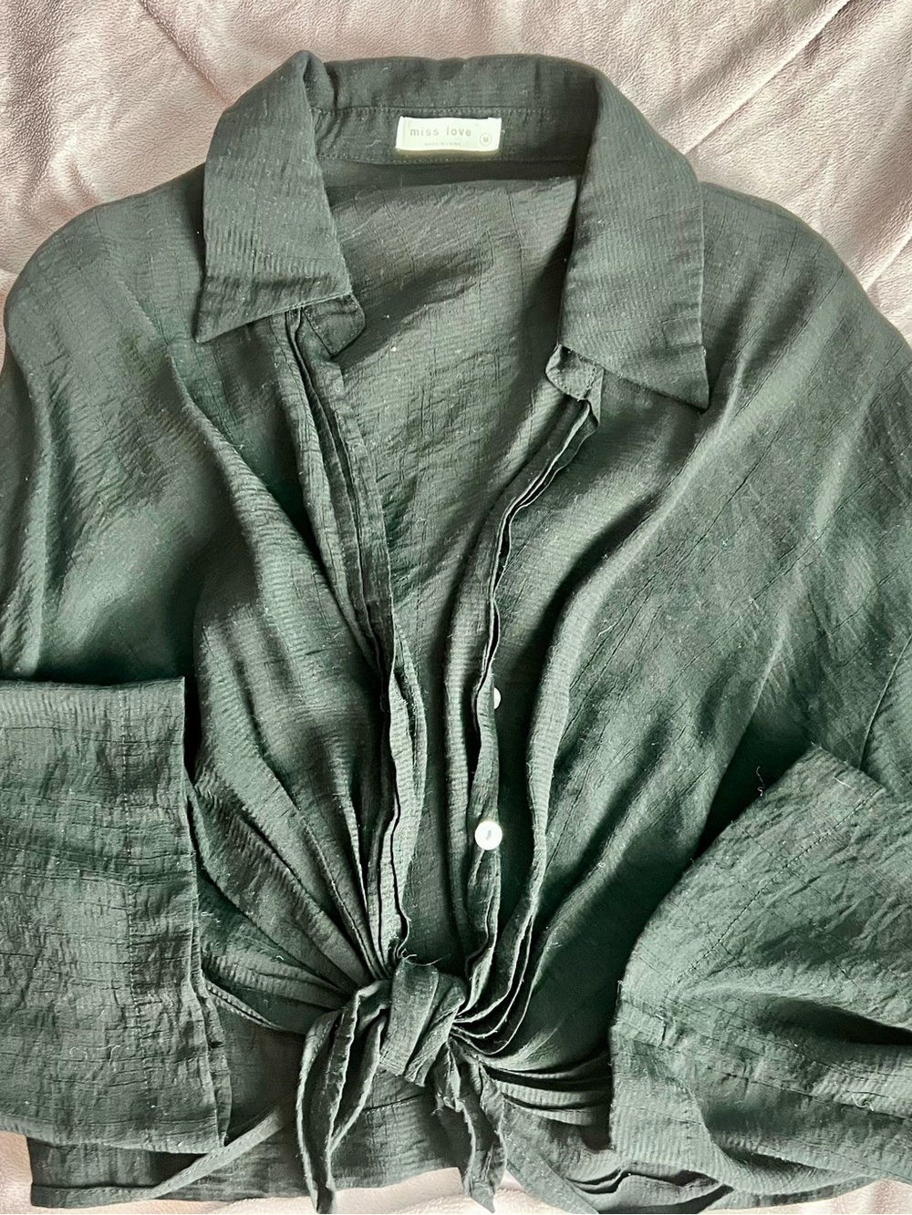 Miss Love Black Tie-Front Button-Down Top